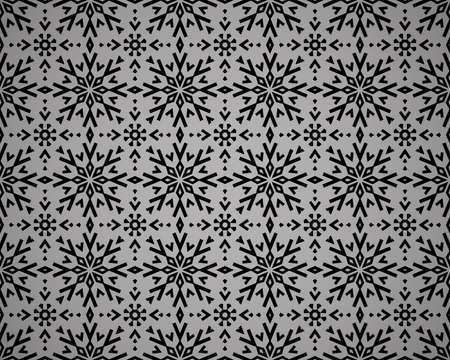 Abstract geometric pattern with lines, snowflakes. A seamless background. Grey and black texture....