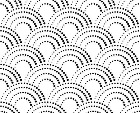 The geometric pattern with wavy lines, points. Seamless vector background. White and black texture. Simple lattice graphic designのイラスト素材