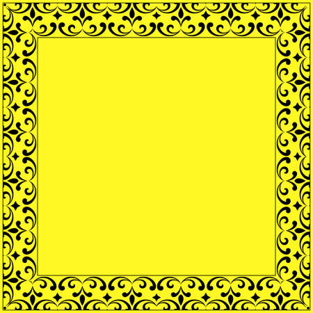 Decorative frame Elegant vector element for design in Eastern style, place for text. Floral yellow and black border. Lace illustration for invitations and greeting cardsのイラスト素材