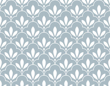 Flower geometric pattern. Seamless background. White and blue ornament. Ornament for fabric, wallpaper, packaging. Decorative printの写真素材
