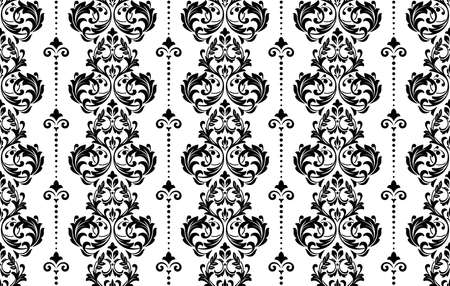 Wallpaper in the style of Baroque. Seamless vector background. White and black floral ornament. Graphic pattern for fabric, wallpaper, packaging. Ornate Damask flower ornamentのイラスト素材