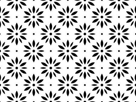 Flower geometric pattern. Seamless background. White and black ornament. Ornament for fabric, wallpaper, packaging, Decorative printの写真素材