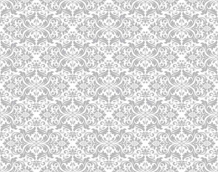 Wallpaper in the style of Baroque. Seamless vector background. White and grey floral ornament. Graphic pattern for fabric, wallpaper, packaging. Ornate Damask flower ornament.のイラスト素材