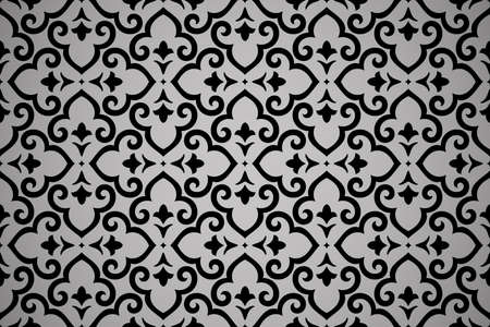 Flower geometric pattern. Seamless background. Black ornament. Ornament for fabric, wallpaper, packaging. Decorative printの写真素材