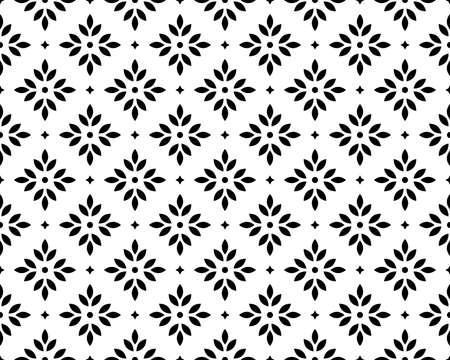 Flower geometric pattern. Seamless background. White and black ornament. Ornament for fabric, wallpaper, packaging. Decorative printの写真素材