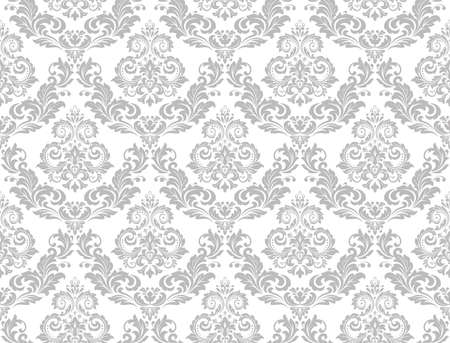 Wallpaper in the style of Baroque. Seamless background. White and grey floral ornament. Graphic pattern for fabric, wallpaper, packaging. Ornate Damask flower ornament.の写真素材