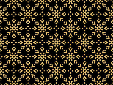 Abstract geometric pattern with lines, snowflakes. A seamless background. Gold and black texture. Graphic modern patternの写真素材