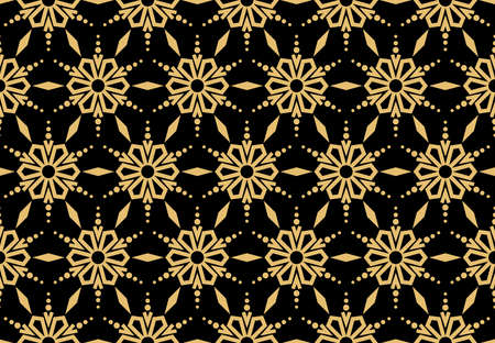 Abstract geometric pattern with lines, snowflakes. A seamless vector background. Gold and black texture. Graphic modern patternのイラスト素材
