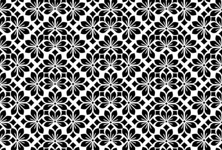 Flower geometric pattern. Seamless vector background. White and black ornament. Ornament for fabric, wallpaper, packaging. Decorative printのイラスト素材