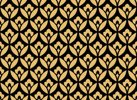 Flower geometric pattern. Seamless background. Gold and black ornament. Ornament for fabric, wallpaper, packaging. Decorative printの写真素材