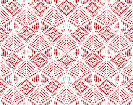 The geometric pattern with wavy lines, points. Seamless vector background. White and pink texture. Simple lattice graphic designのイラスト素材