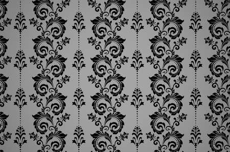 Wallpaper in the style of Baroque. Seamless vector background. Black and grey floral ornament....