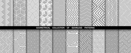 Geometric set of seamless gray and white patterns. Simple vector graphics.のイラスト素材