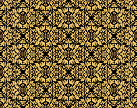 Wallpaper in the style of Baroque. Seamless vector background. Gold and black floral ornament. Graphic pattern for fabric, wallpaper, packaging. Ornate Damask flower ornamentのイラスト素材