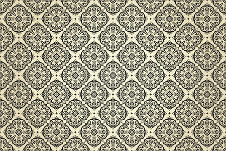 Wallpaper in the style of Baroque. Seamless vector background. Black and beige floral ornament. Graphic pattern for fabric, wallpaper, packaging. Ornate Damask flower ornamentのイラスト素材