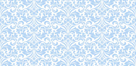 Wallpaper in the style of Baroque. Seamless vector background. White and blue floral ornament....