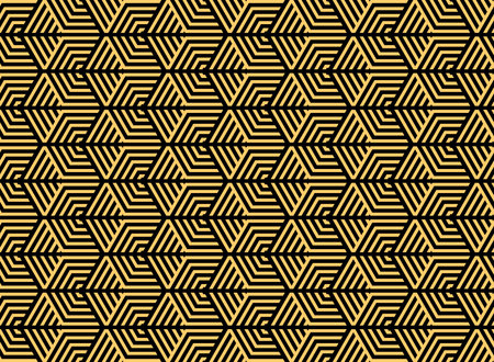 Abstract geometric pattern with stripes, lines. Seamless vector background. Gold and black ornament. Simple lattice graphic designのイラスト素材