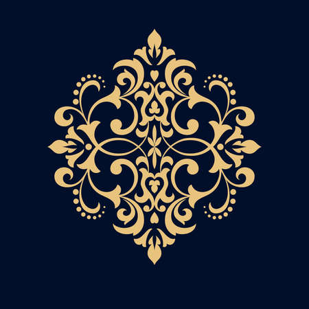 Damask graphic ornament. Floral design element. Gold and dark blue vector patternのイラスト素材