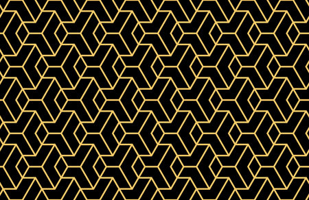The geometric pattern with lines. Seamless vector background. Black and gold texture. Graphic modern pattern. Simple lattice graphic designのイラスト素材