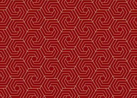 Abstract geometric pattern with stripes, lines. Seamless vector background. Gold and red ornament. Simple lattice graphic designのイラスト素材
