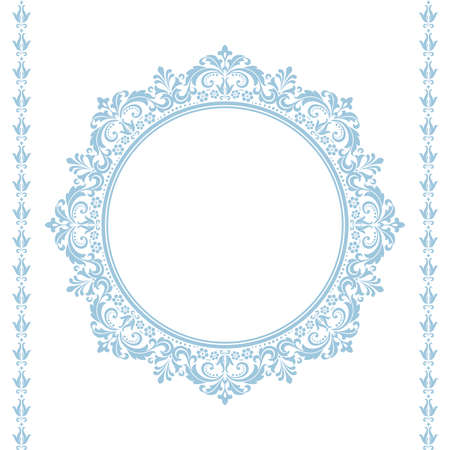 Decorative frame Elegant vector element for design in Eastern style, place for text. Floral blue and white border. Lace illustration for invitations and greeting cardsのイラスト素材