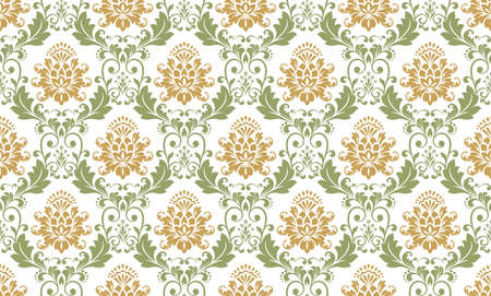 Floral pattern. Vintage wallpaper in the Baroque style. Seamless vector background. Gold and green ornament for fabric, wallpaper, packaging. Ornate Damask flower ornamentのイラスト素材
