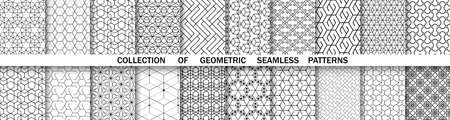 Geometric set of seamless black and white patterns. Simple vector graphicsのイラスト素材