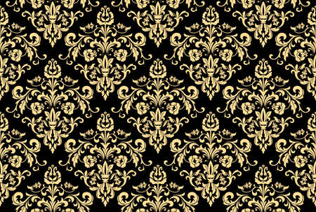 Wallpaper in the style of Baroque. Seamless vector background. Gold and black floral ornament. Graphic pattern for fabric, wallpaper, packaging. Ornate Damask flower ornamentのイラスト素材