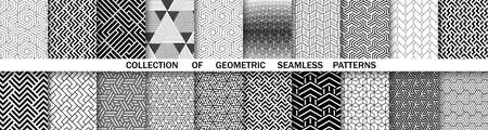 Geometric set of seamless black and white patterns. Simple vector graphicsのイラスト素材