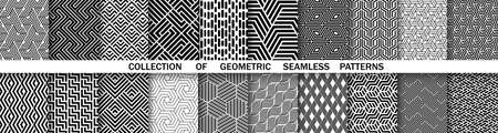 Geometric set of seamless black and white patterns. Simple vector graphicsのイラスト素材