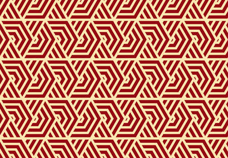 Abstract geometric pattern with stripes, lines. Seamless vector background. Gold and red ornament. Simple lattice graphic designのイラスト素材