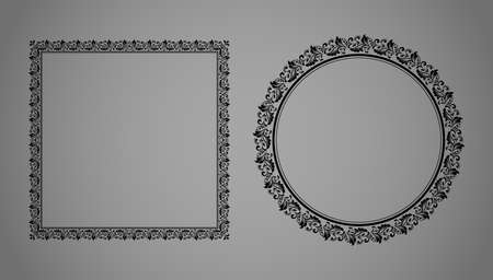 Set of decorative frames Elegant vector element for design in Eastern style, place for text. Floral black and gray borders. Lace illustration for invitations and greeting cardsのイラスト素材