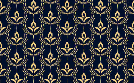 Flower geometric pattern. Seamless vector background. Gold and dark blue ornament