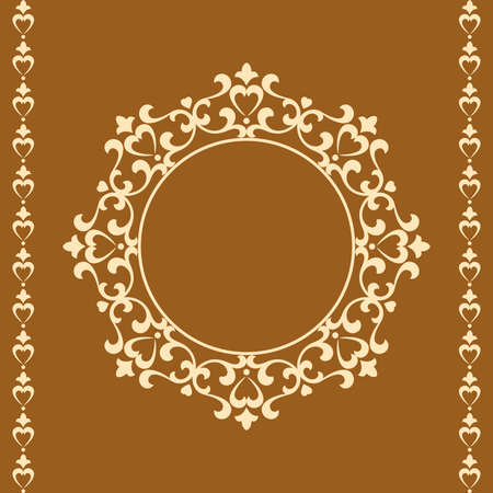 Decorative frame Elegant vector element for design in Eastern style, place for text. Floral golden and brown border. Lace illustration for invitations and greeting cardsのイラスト素材