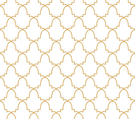 Abstract geometry pattern in Arabian style. Seamless vector background. White and gold graphic ornament. Simple lattice graphic designのイラスト素材