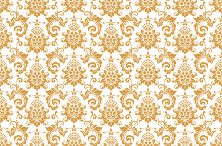Wallpaper in the style of Baroque. Seamless vector background. White and gold floral ornament. Graphic pattern for fabric, wallpaper, packaging. Ornate Damask flower ornamentのイラスト素材