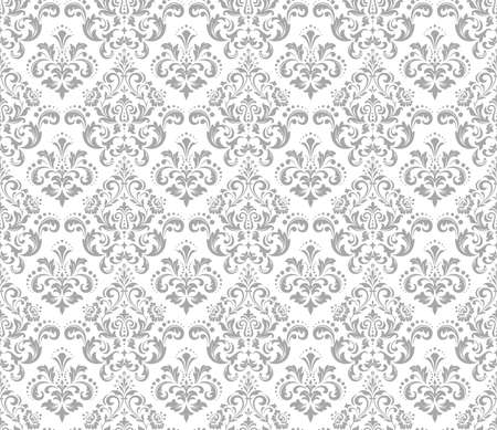 Floral pattern. Vintage wallpaper in the Baroque style. Seamless vector background. White and gray ornament for fabric, wallpaper, packaging. Ornate Damask flower ornament.のイラスト素材