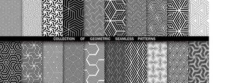Geometric set of seamless black and white patterns. Simple vector graphicsのイラスト素材