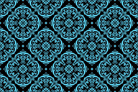 Floral pattern. Vintage wallpaper in the Baroque style. Seamless vector background. Blue and black ornament for fabric, wallpaper, packaging. Ornate Damask flower ornamentのイラスト素材
