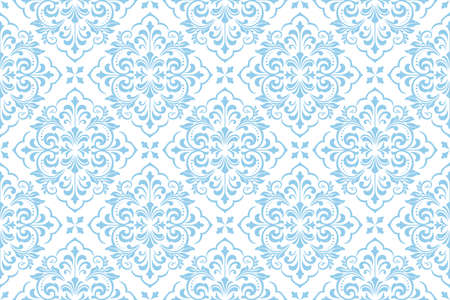 Wallpaper in the style of Baroque. Seamless vector background. White and blue floral ornament. Graphic pattern for fabric, wallpaper, packaging. Ornate Damask flower ornamentのイラスト素材