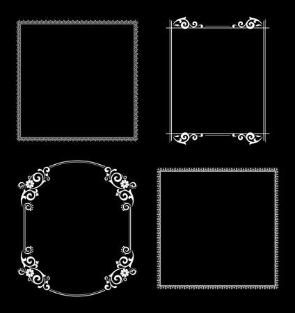 Set of decorative frames Elegant vector element for design in Eastern style, place for text. Floral black and white borders. Lace illustration for invitations and greeting cards.のイラスト素材