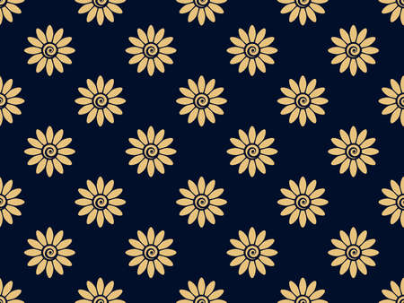 flower geometric pattern. seamless background. Gold and dark blue ornament. Ornament for fabric,...