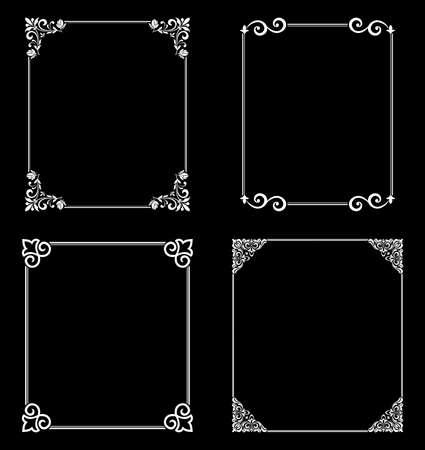 Set of decorative frames Elegant vector element for design in Eastern style, place for text. Floral black and white borders. Lace illustration for invitations and greeting cards.のイラスト素材