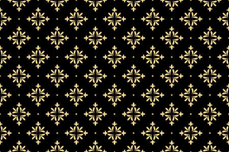 Flower geometric pattern. Seamless vector background. Gold and black ornament. Ornament for fabric,...