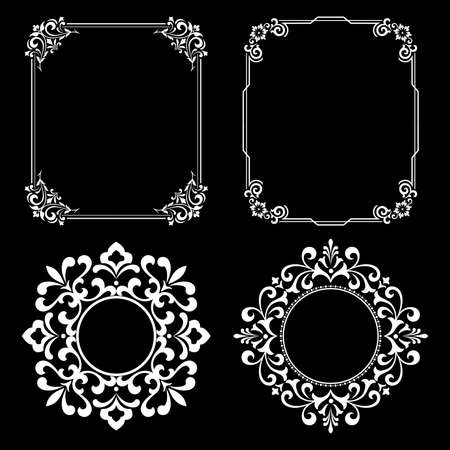 Set of decorative frames Elegant vector element for design in Eastern style, place for text. Floral black and white borders. Lace illustration for invitations and greeting cards.のイラスト素材