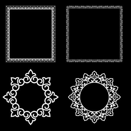 Set of decorative frames Elegant vector element for design in Eastern style, place for text. Floral black and white borders. Lace illustration for invitations and greeting cards.のイラスト素材