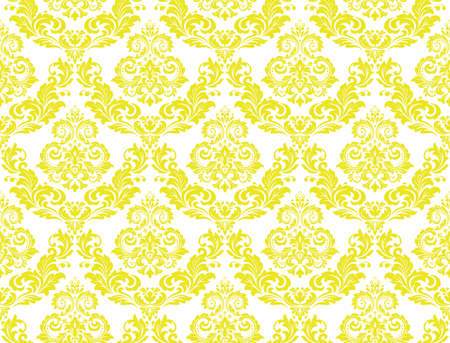 Wallpaper in the style of Baroque. Seamless vector background. White and yellow floral ornament. Graphic pattern for fabric, wallpaper, packaging. Ornate Damask flower ornamentのイラスト素材