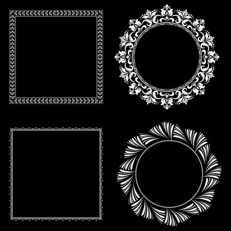 Set of decorative frames Elegant vector element for design in Eastern style, place for text. Floral black and white borders. Lace illustration for invitations and greeting cards.のイラスト素材