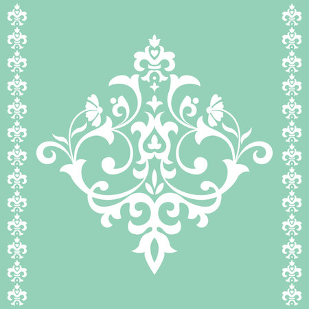 Damask graphic ornament. Floral design element. Green and white vector patternのイラスト素材