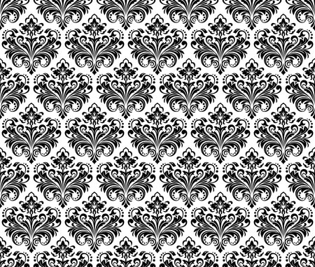 Wallpaper in the style of Baroque. Seamless vector background. White and black floral ornament. Graphic pattern for fabric, wallpaper, packaging. Ornate Damask flower ornamentのイラスト素材